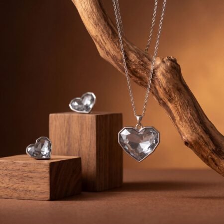 Crystal Heart Pendant Ensemble | Silver-Plated Necklace & Earring Set