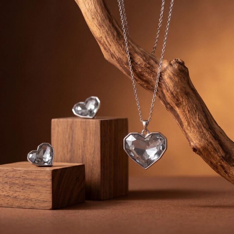 Crystal Heart Pendant Ensemble | Silver-Plated Necklace & Earring Set