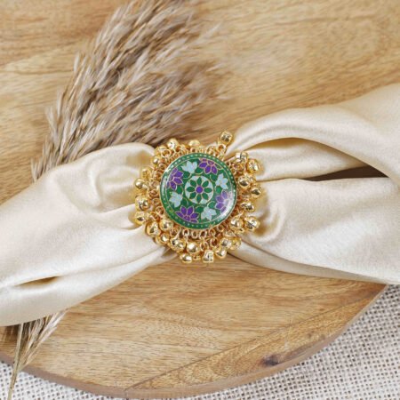 Emerald Gulbahar Meenakari Ghungroo Ring | Gold-Plated Enamel Ring