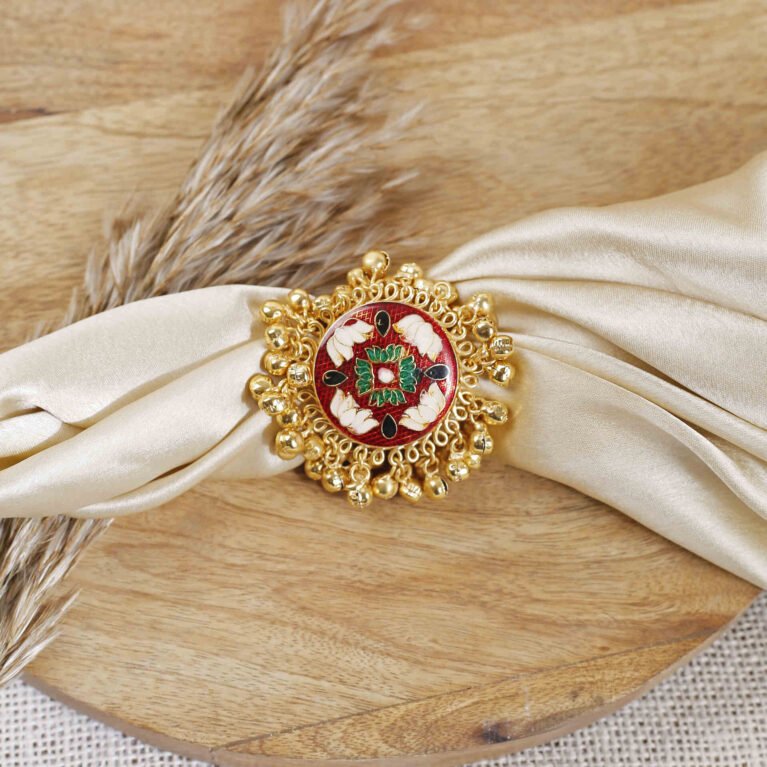Crimson Gulbahar Meenakari Ghungroo Ring | Gold-Plated Enamel Ring