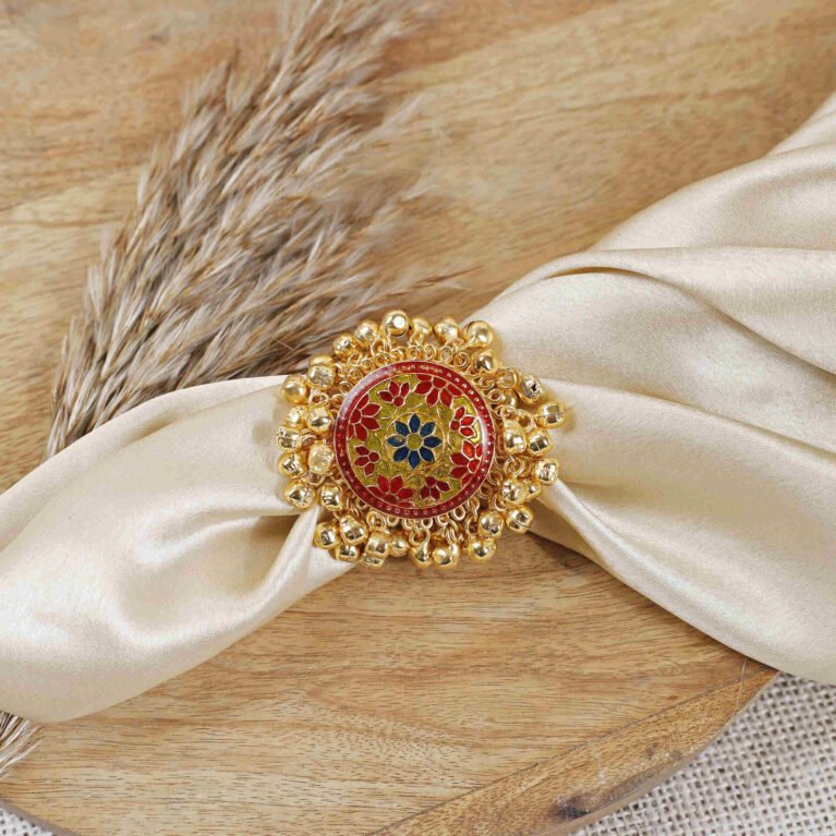 Antique Gulbahar Meenakari Ghungroo Ring | Gold-Plated Enamel Ring