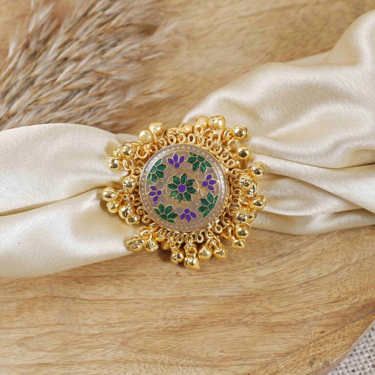 Pearl Gulbahar Meenakari Ghungroo Ring | Gold-Plated Enamel Ring