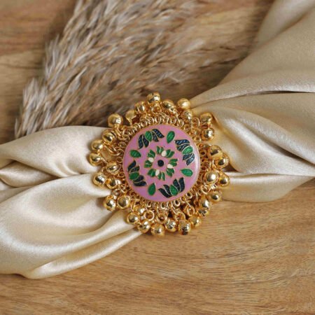 Blush Gulbahar Meenakari Ghungroo Ring | Gold-Plated Enamel Ring