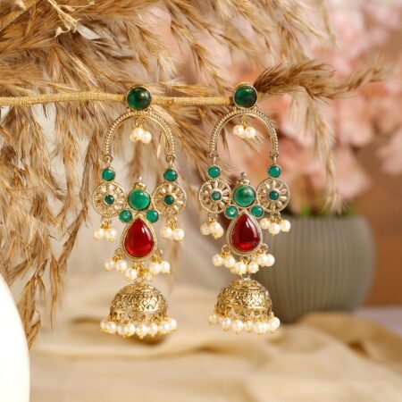 Emerald & Ruby Chandrakala Jhumka Earrings