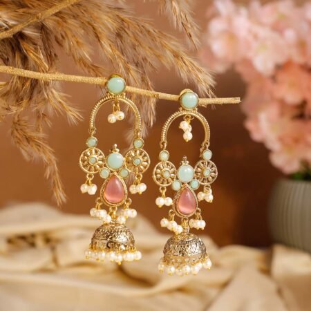 Mint & Blush Chandrakala Jhumka Earrings | Traditional Gold-Plated Jhumka