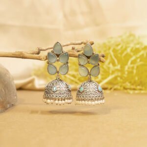 Sage Mint Silver Plated Floral Filigree Jhumka