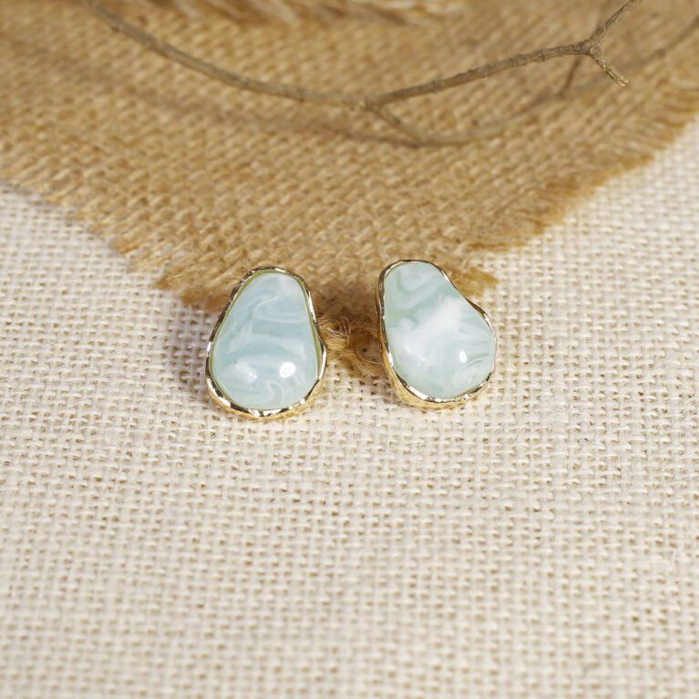 Seafoam Pebble Stud Earrings | Gold-Plated Resin Studs