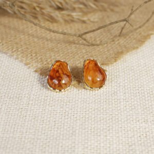 Amber Pebble Stud Earrings | Gold-Plated Resin Studs