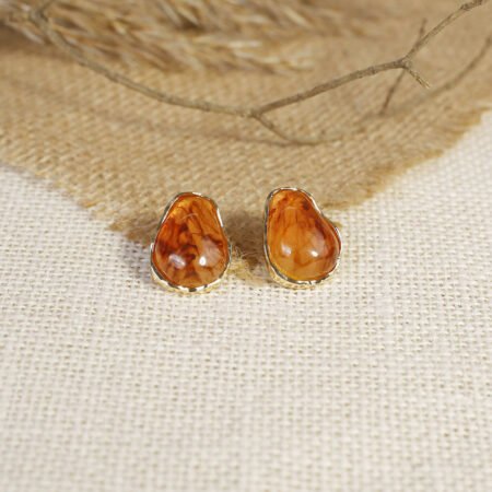 Amber Pebble Stud Earrings | Gold-Plated Resin Studs