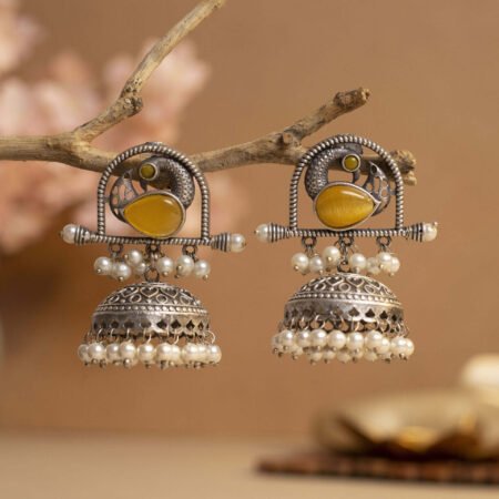 Honeyamber Antique Silver Plated Charm Jhumka | Nature Inspired Collection