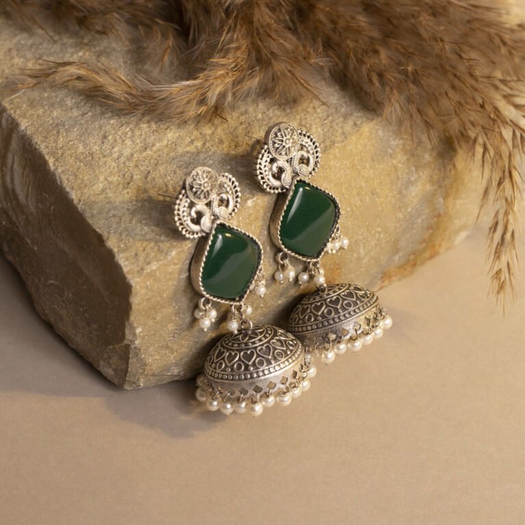 Nazkaar Noor Jade Mist Antique Jhumka