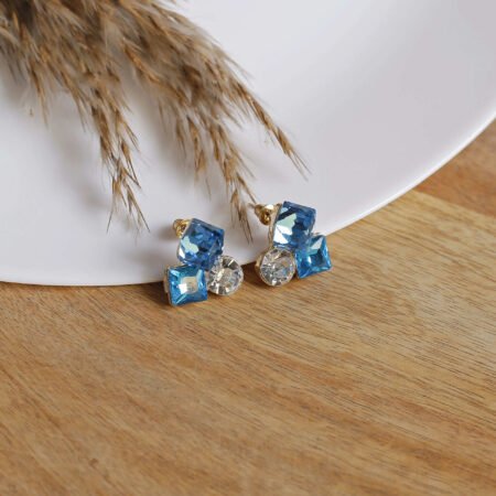 Azure Mosaic Gold-Kissed Cluster Stud Earrings