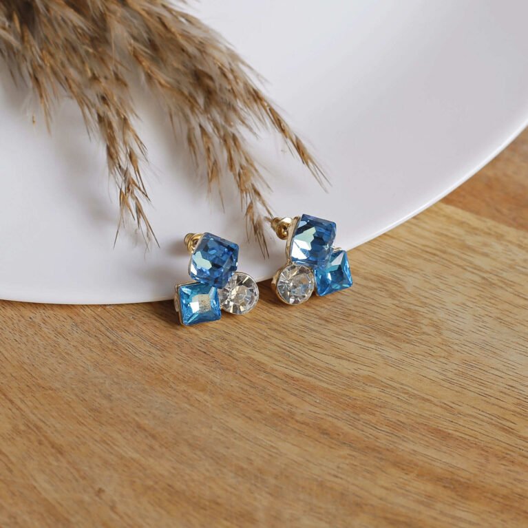 Azure Mosaic Gold-Kissed Cluster Stud Earrings