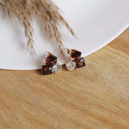 Vintage Claret Gold-Kissed Cluster Stud Earrings
