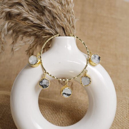 Frostlight Hush | Raw Moonstone Gold-Plated Charm Cuff