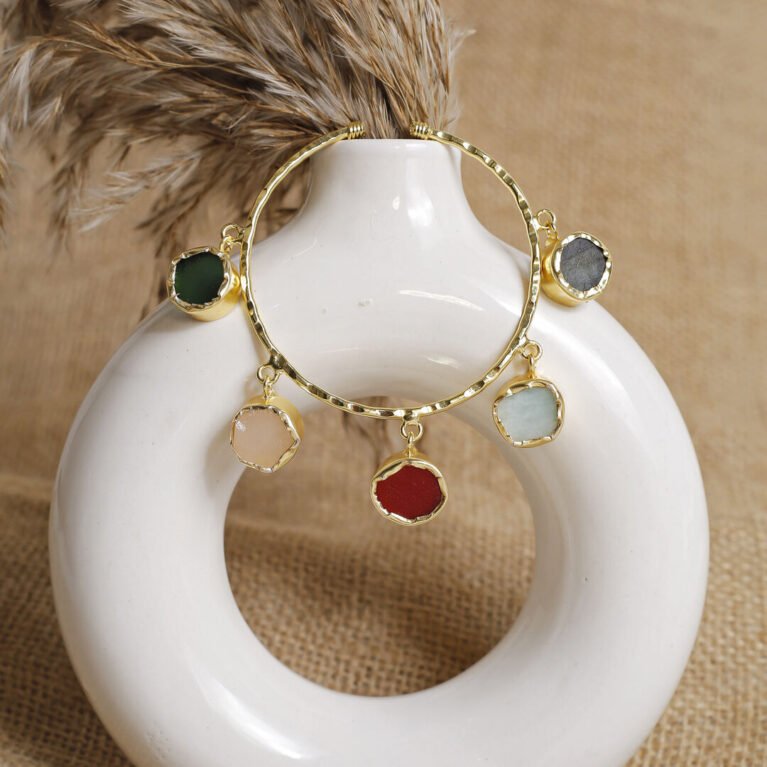 Wanderfield Bloom | Raw Multicolour Gold-Plated Charm Cuff