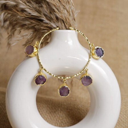 Duskbramble | Raw Amethyst Gold-Plated Charm Cuff