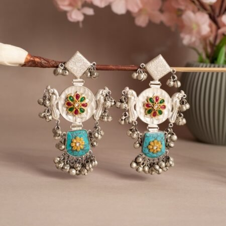 Sage Reverie Filigree Fusion Heritage Drop Earrings | Silver Electroplated Danglers