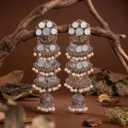 Mirrorfall Silver Oxidised Jhumka