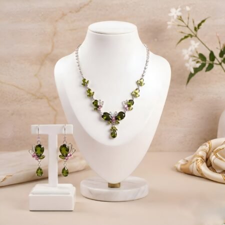 Olive Flutter Butterfly Parure | Silver-Plated Necklace & Earring Set
