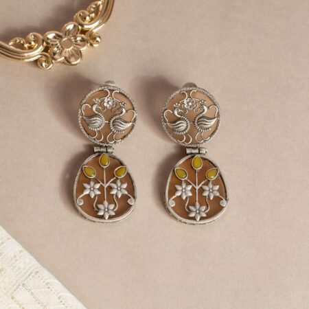 Saffron Meadow Vanmayi Antique Silver Plated Drop Earrings | Silver Electroplated Danglers