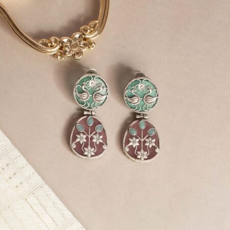 Dusk Orchard Vanmayi Antique Silver Plated Drop Earrings | Silver Electroplated Danglers