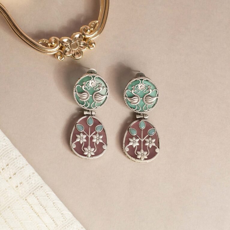 Dusk Orchard Vanmayi Antique Silver Plated Drop Earrings | Silver Electroplated Danglers