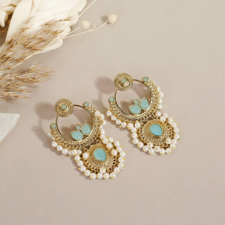 Mint Seafoam Gold Plated Crescendo Dewfall Pearl Chandbali