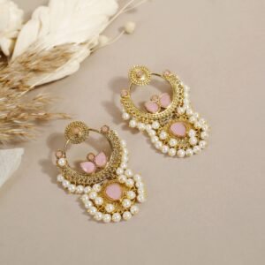 Blush Pink Gold Plated Crescendo Dewfall Pearl Chandbali