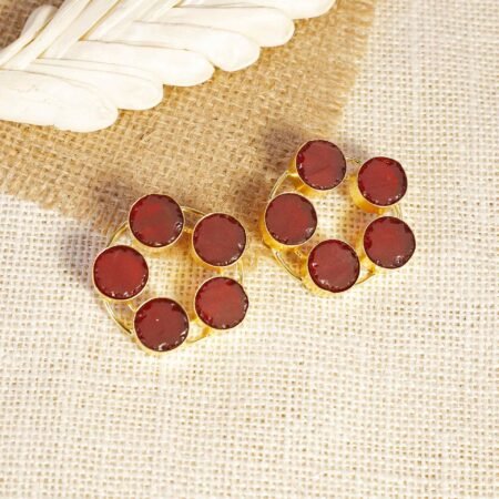 Scarlet Cipher Gold Electroplated Natural Stone Cluster Studs