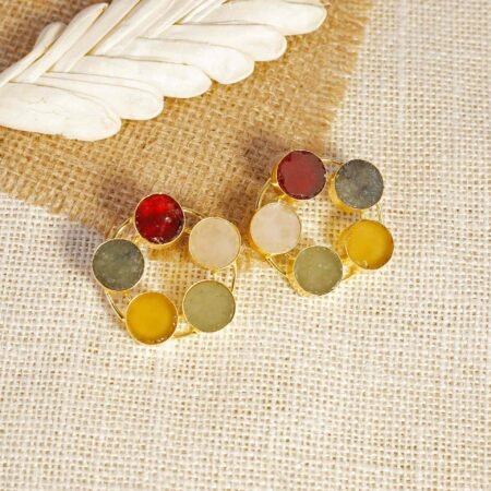 Spectrum Mosaic Gold Electroplated Natural Stone Cluster Studs