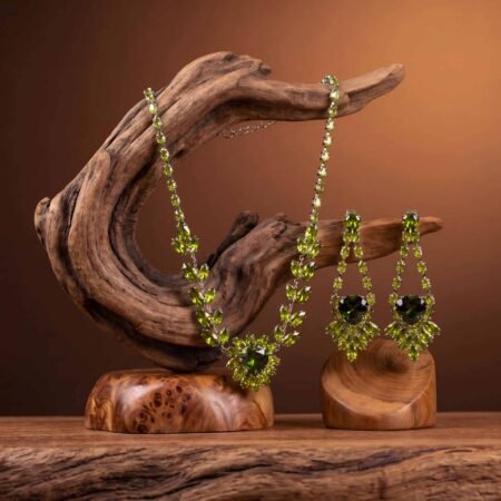 Peridot Heart Crystal Necklace & Earring Set | Rhodium-Plated Marquise & Heart-Cut Statement Set