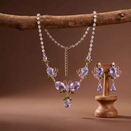Lavender Flutter Butterfly Parure | Silver-Plated Necklace & Earring Set