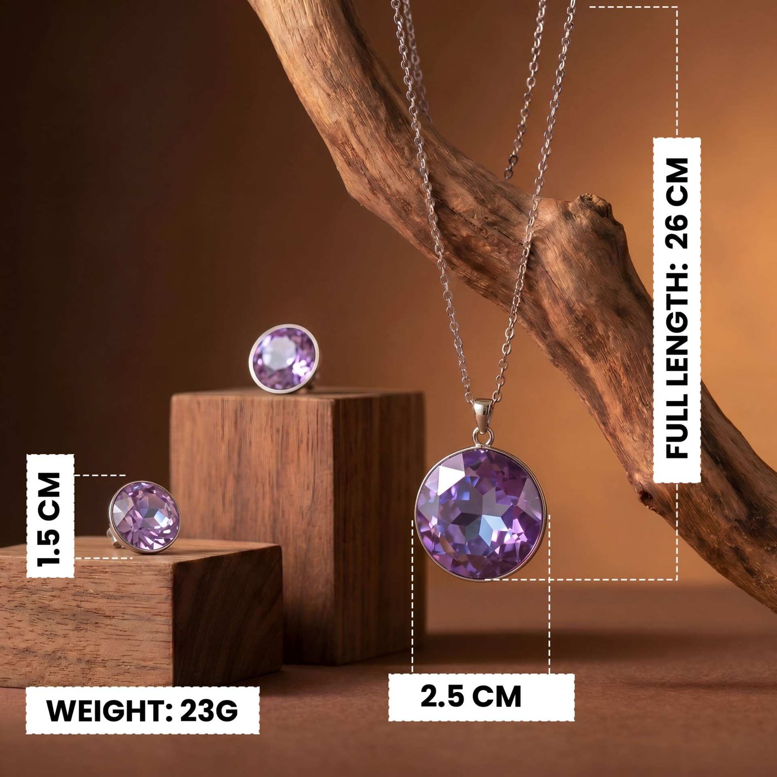 Lavender Selene Pendant Ensemble | Silver-Plated Necklace & Earring Set