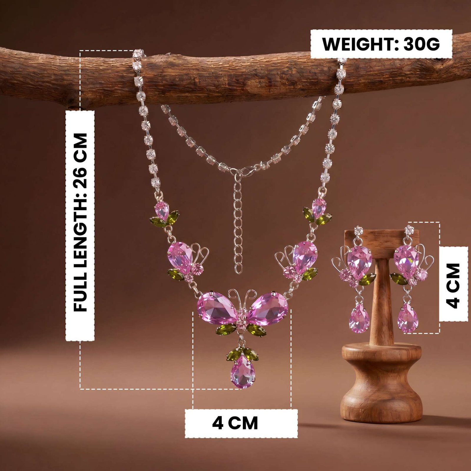 Blush Flutter Butterfly Parure | Silver-Plated Necklace & Earring Set