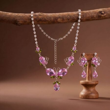 Blush Flutter Butterfly Parure | Silver-Plated Necklace & Earring Set