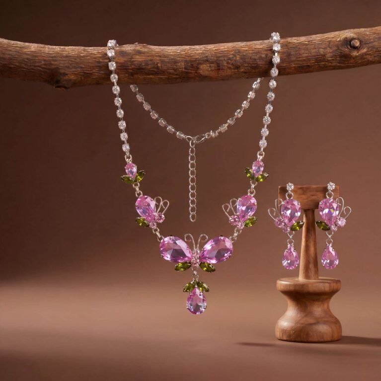 Blush Flutter Butterfly Parure | Silver-Plated Necklace & Earring Set