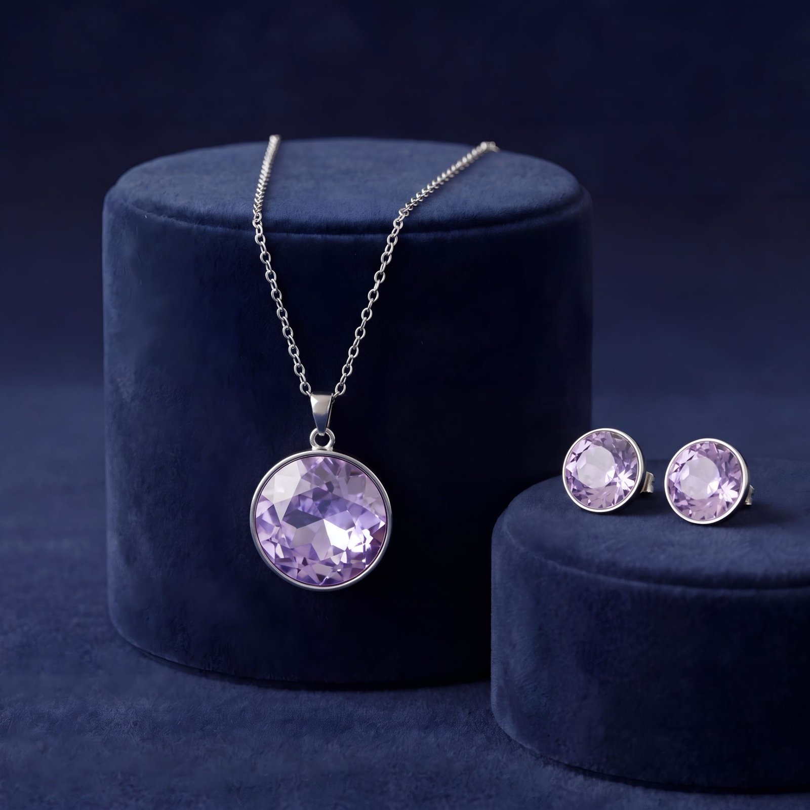 Lavender Selene Pendant Ensemble | Silver-Plated Necklace & Earring Set