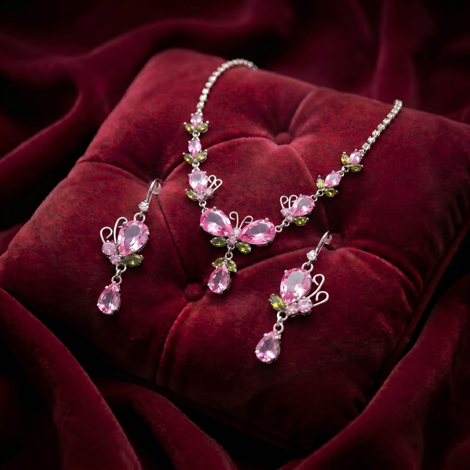 Blush Flutter Butterfly Parure | Silver-Plated Necklace & Earring Set