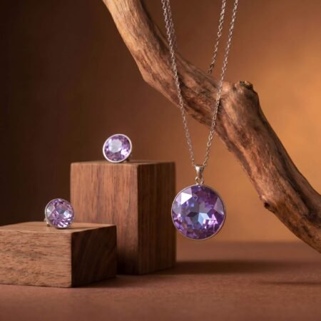 Lavender Selene Pendant Ensemble | Silver-Plated Necklace & Earring Set
