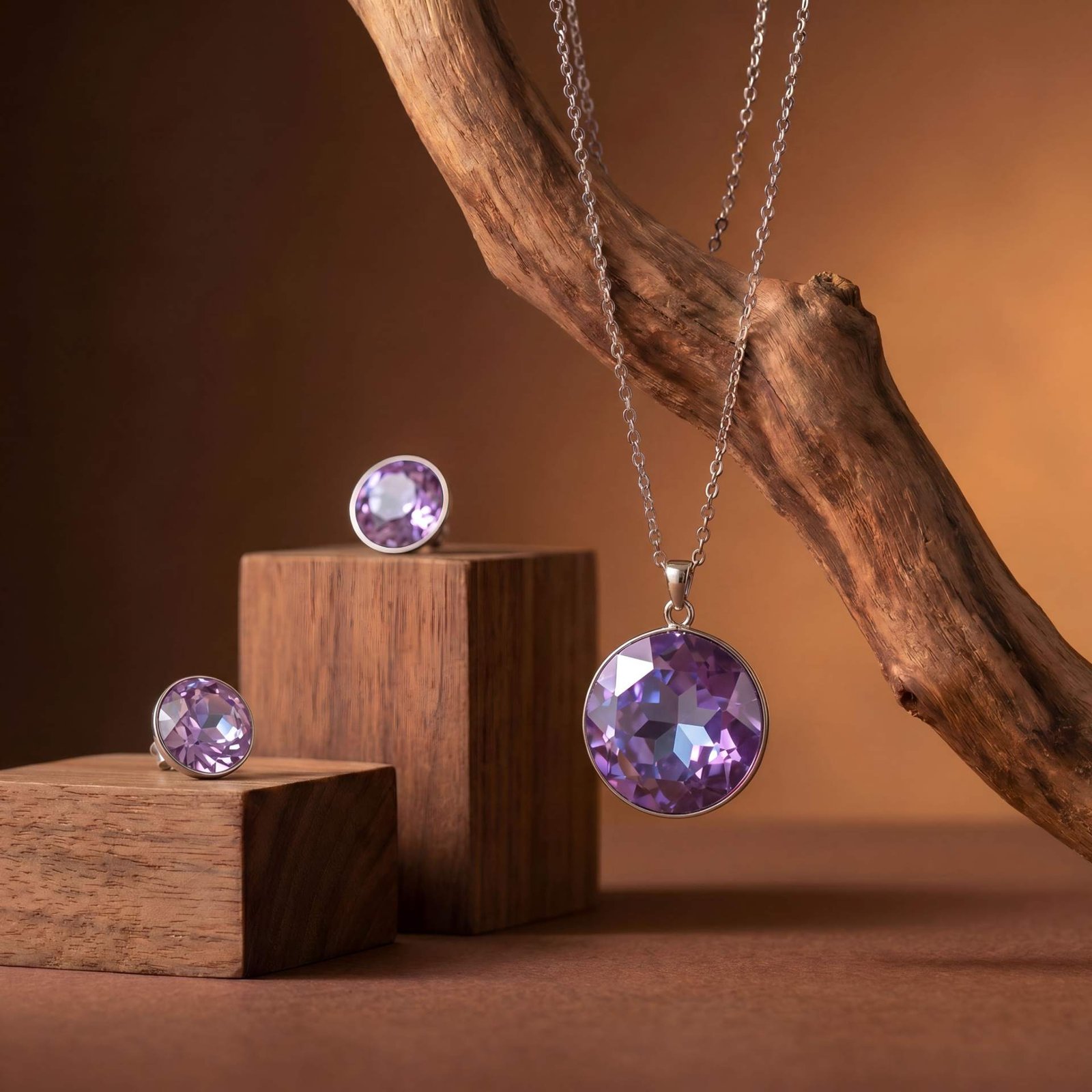 Lavender Selene Pendant Ensemble | Silver-Plated Necklace & Earring Set