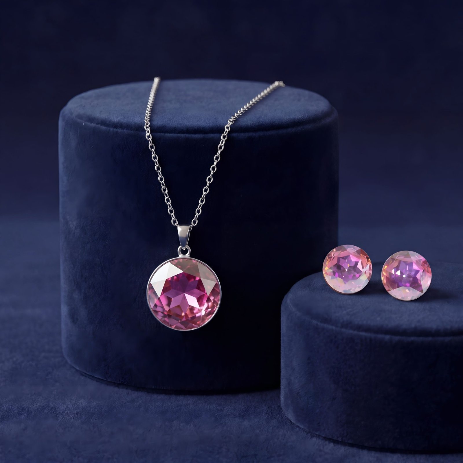 Fuchsia Selene Pendant Ensemble | Silver-Plated Necklace & Earring Set
