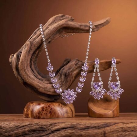 Lavender Heart Crystal Necklace & Earring Set | Rhodium-Plated Marquise & Heart-Cut Statement Set