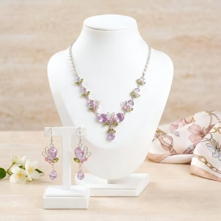 Lavender Flutter Butterfly Parure | Silver-Plated Necklace & Earring Set