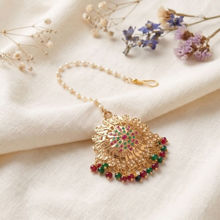 Shiromani Pushpa Jadau Gold Plated Maangtikka