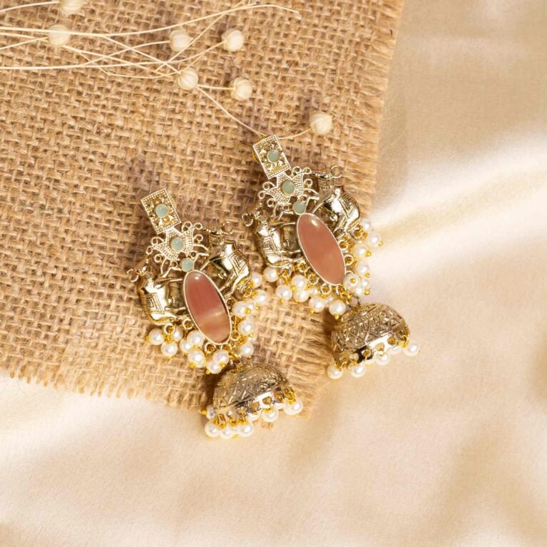 Amber Accent Gold-Plated Pearl Fringe Jhumkas