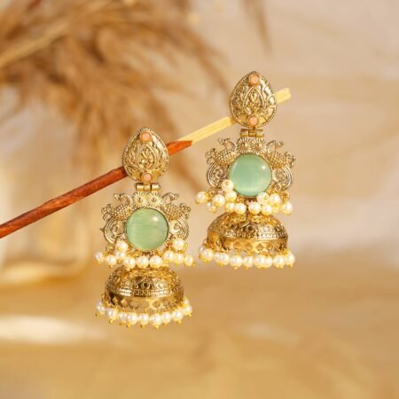 Mint Green Tejomaya Gold Jhumka