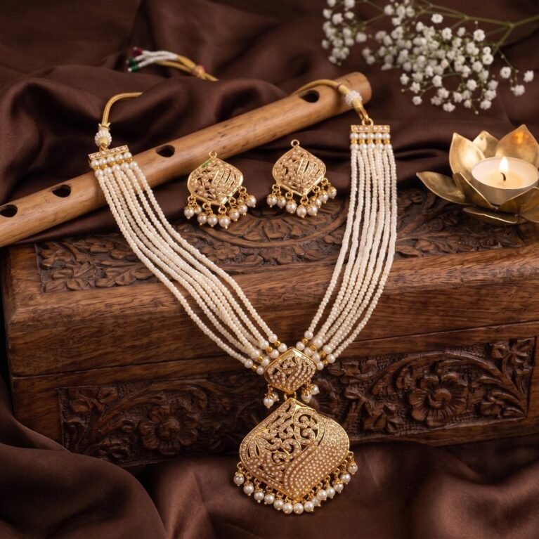 Ivory Jadau Gold-Plated Paisley Necklace & Earring Set