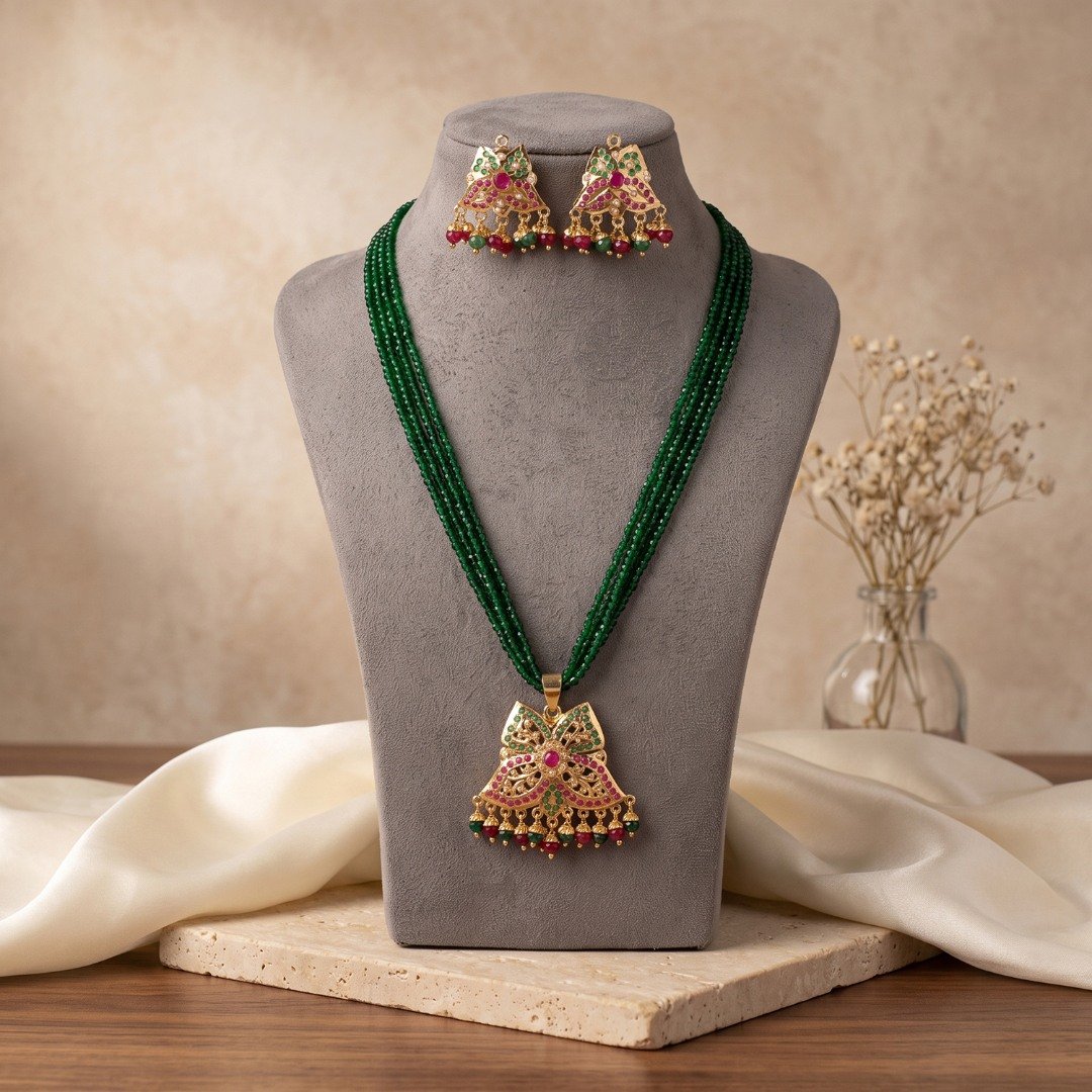 Emerald Jadau Gold-Plated Cascade Necklace & Earring Set