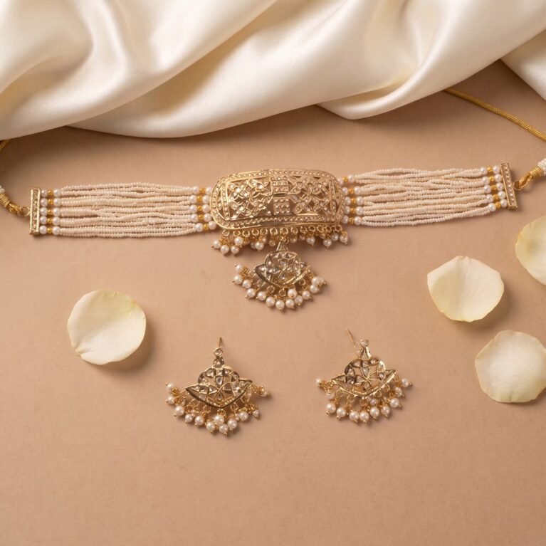Malhar Pearl Jadau Gold Choker Set